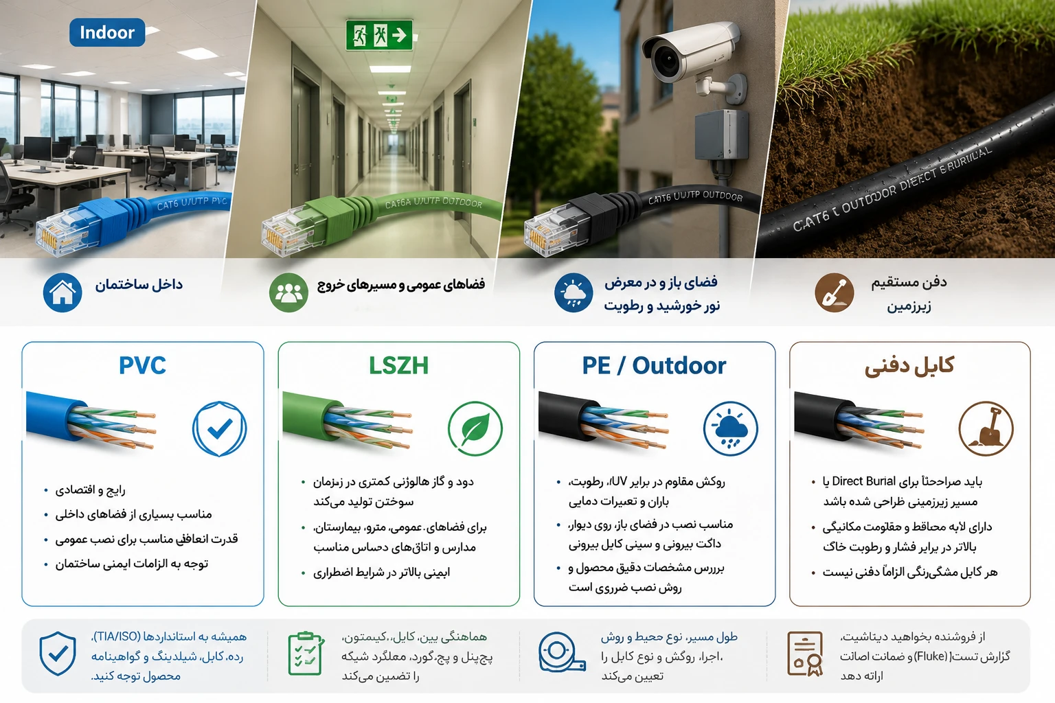 روکش PVC، LSZH و Outdoor؛ انتخاب بر اساس محل نصب